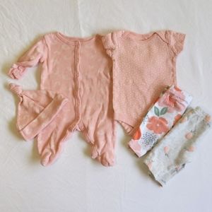 newborn baby girl peach layette bundle lot 5 pieces george & child of mine